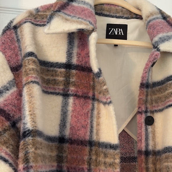 Zara Women's Teddy Jacket - Pink, Cream, and Black Plaid - Picture 2 of 4